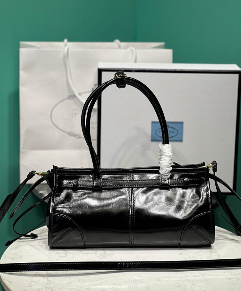 Prada Medium Leather Handbag 1BA426 Black